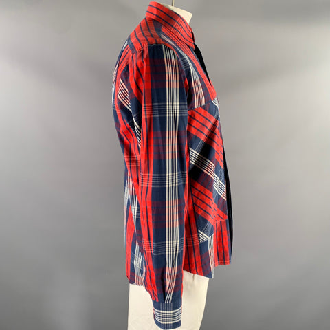 ADAM KIMMEL Size L Red Navy Cream Tartan Cotton Long Sleeve Shirt