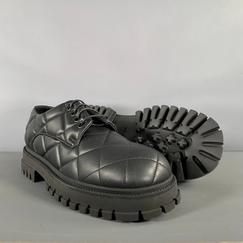 EMPORIO ARMANI Size 8.5 Black Quilted Leather Lace Up Shoes