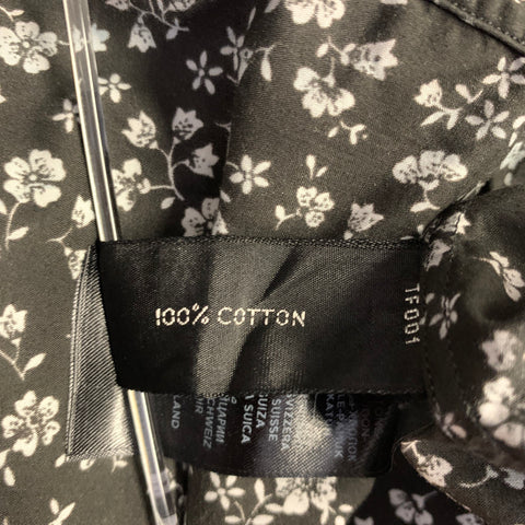 TOM FORD Size S Black White Floral Cotton Long Sleeve Shirt