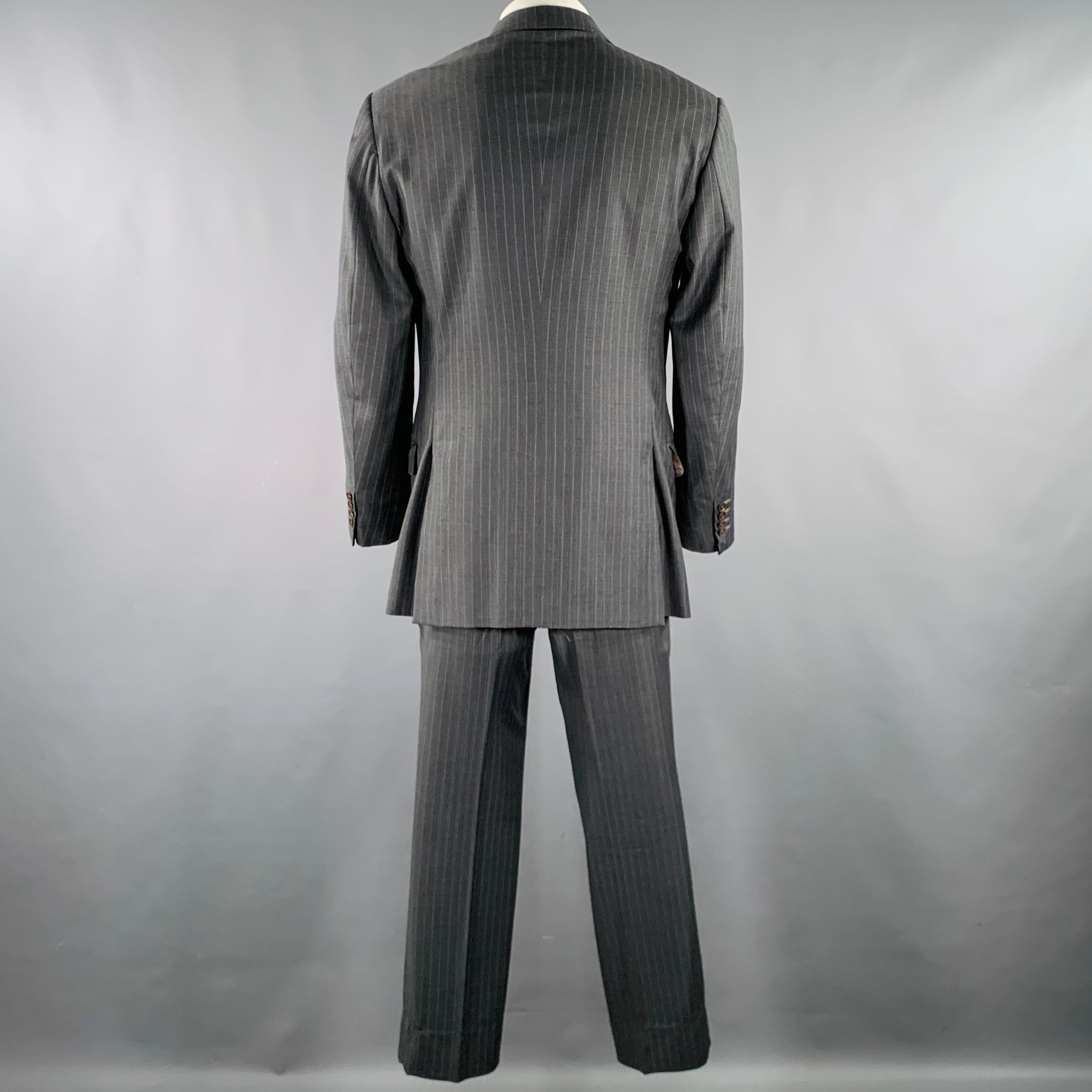 ISAIA Size 44 Grey Light Blue Pinstripe Wool Single Breasted Suit