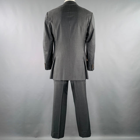 ISAIA Size 44 Grey Light Blue Pinstripe Wool Single Breasted Suit