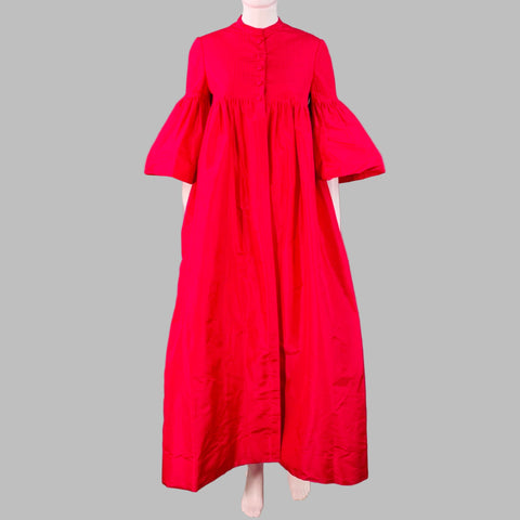 Manteau d'Opéra Vintage en Taffetas de Soie Rouge, Taille XS, Manches Cloches, Longueur Ras du Sol