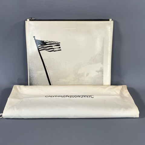 CALVIN KLEIN SS2018 Black White American Flag Leather Pouch Bag