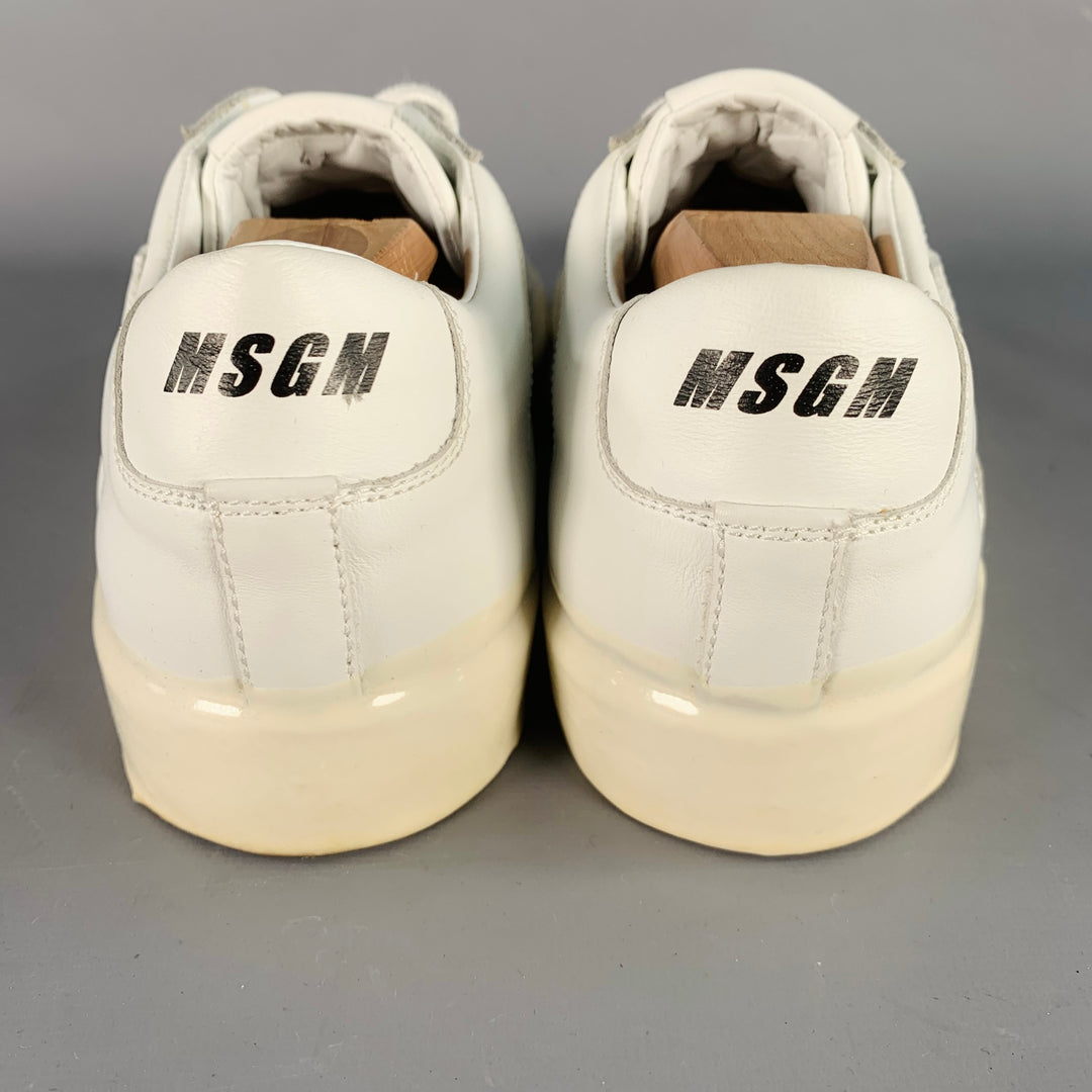 MSGM Size 8 White Leather Suede Trim Lace-Up Low Top Sneakers