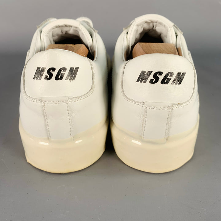 MSGM Size 8 White Leather Suede Trim Lace-Up Low Top Sneakers