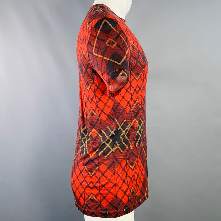 MCQ by ALEXANDER MCQUEEN Size XS Red Black Yellow Plaid Lyocell Crew Neck T-shirt