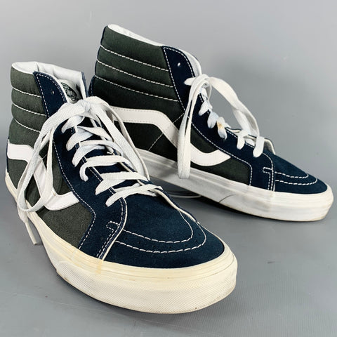 VANS Size 10 Sk8-Hi Green Navy Color Block Canvas High Top Sneakers