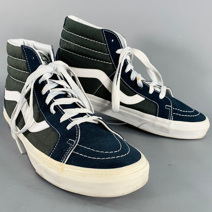 VANS Size 10 Sk8-Hi Green Navy Color Block Canvas High Top Sneakers