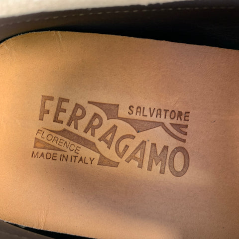 SALVATORE FERRAGAMO Size 8 Beige Silver Suede Drivers Loafers