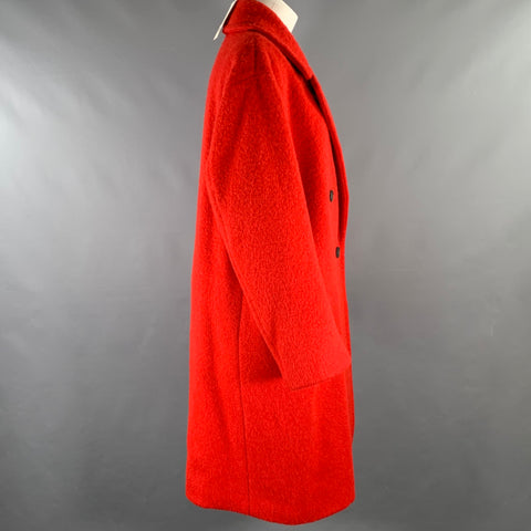 VINCE Size L Red Alpaca Blend Textured Notch Lapel Coat