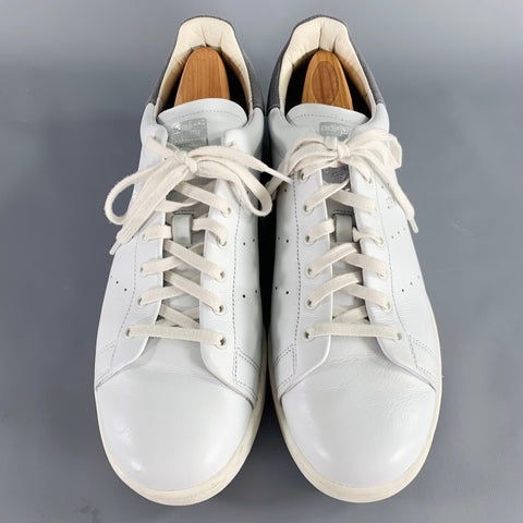 ADIDAS Size 11.5 White Grey Color Block Leather Low Top Sneakers