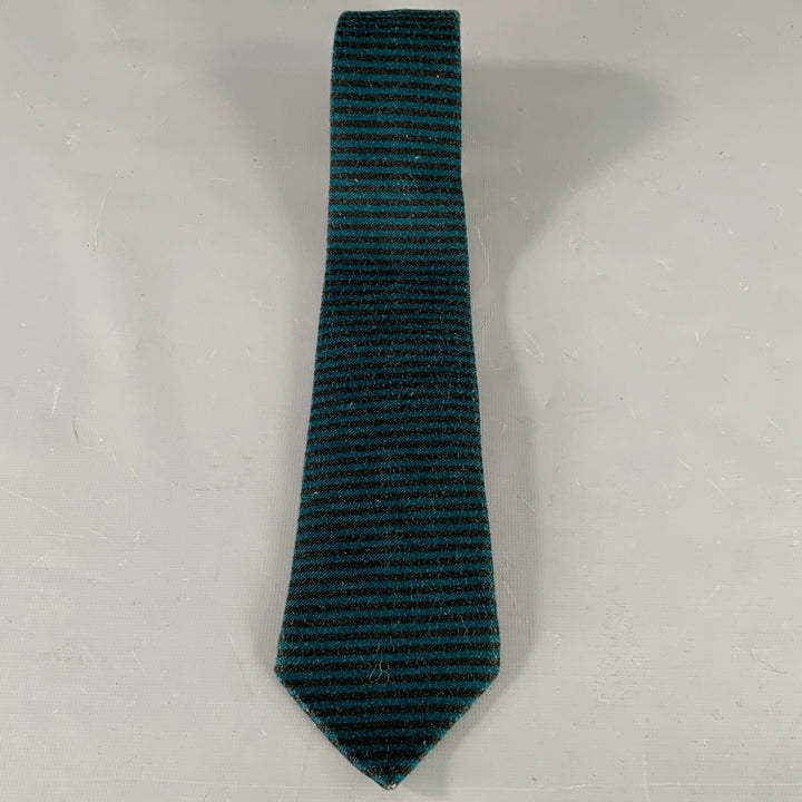 ADAM KIMMEL Teal Black Stripe Cotton Skinny Tie