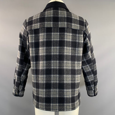 APC Size S Blue Grey Plaid Wool Blend Button Up Jacket