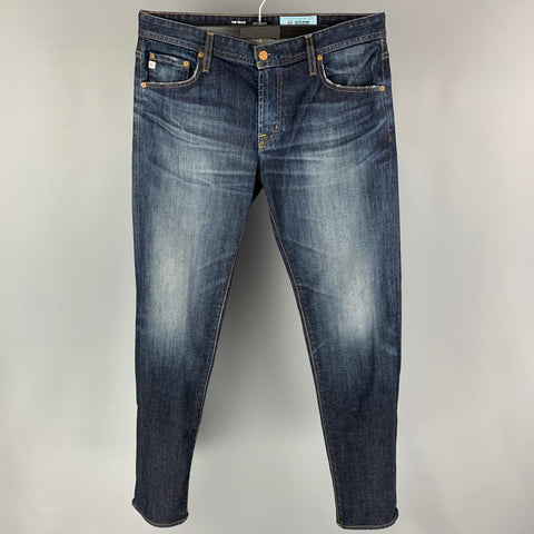 ADRIANO GOLDSCHMIED Size 33 Blue Washed Cotton Polyurethane Slim Jeans