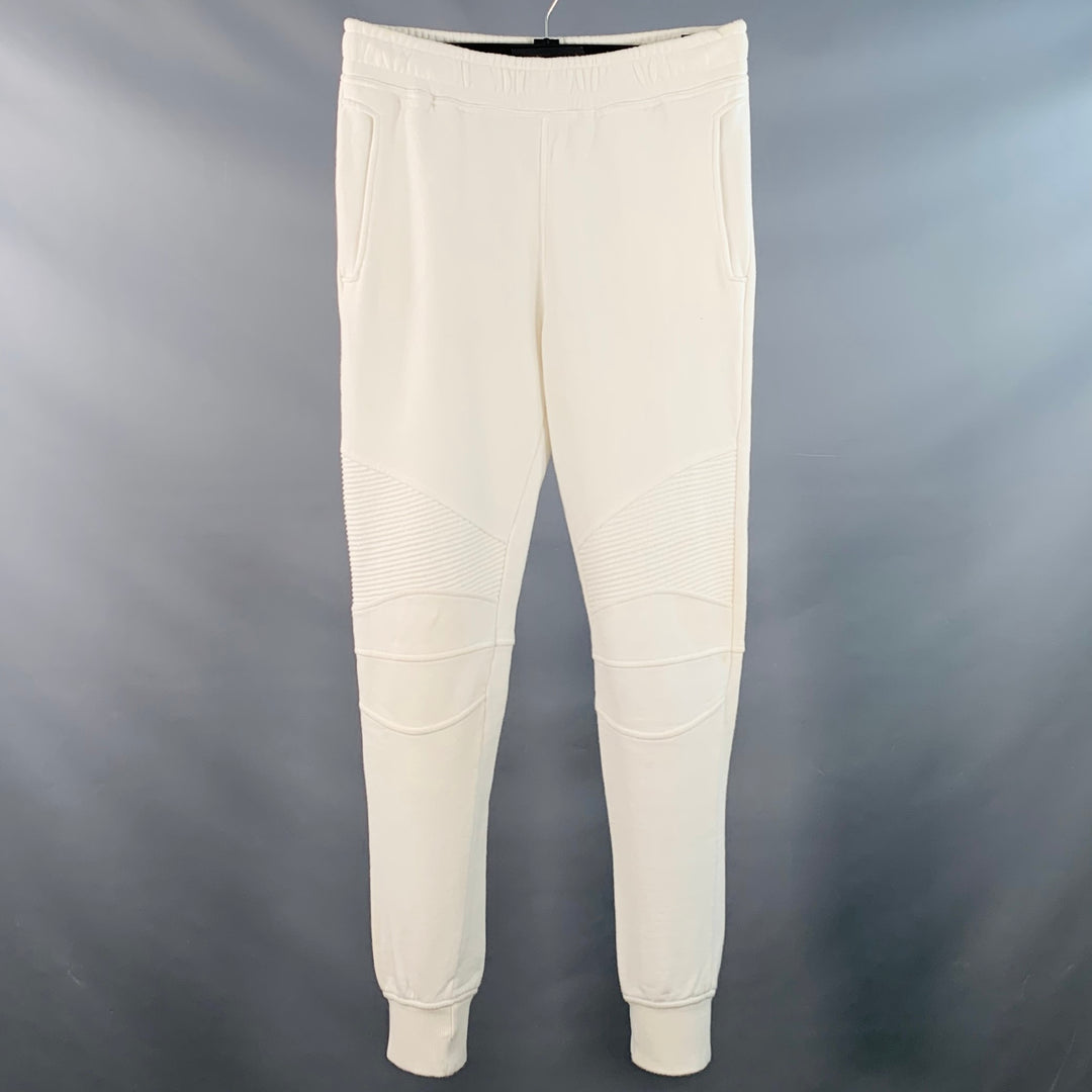 BALMAIN Size M White Cotton Drawstring Sweatpants Casual Pants