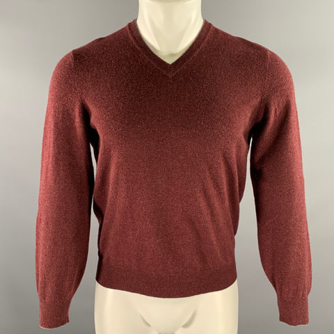 BRUNELLO CUCINELLI Size S Burgundy Grey Cashmere V-Neck Pullover