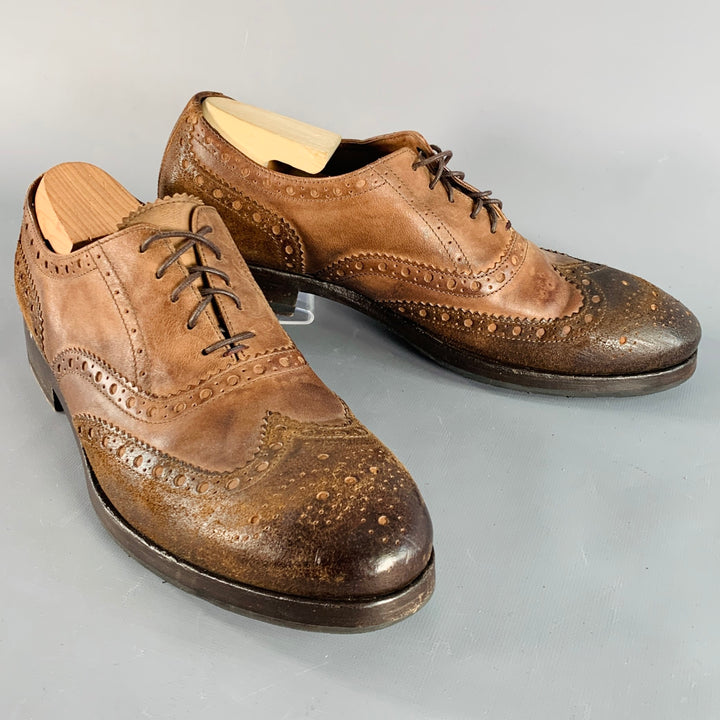 PAUL SMITH Size 9 Brown Distressed Leather Wingtip Oxford Lace-Up Shoes