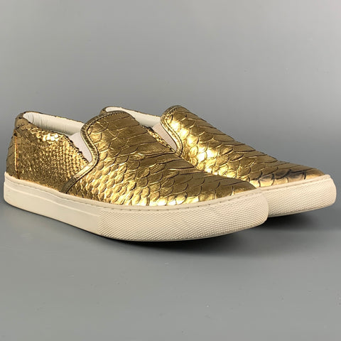 MARC JACOBS Zapatillas sin cordones de cuero texturizado dorado talla 7.5