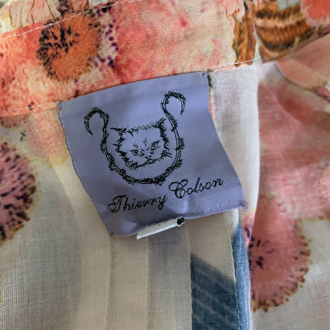 THIERRY COLSON Size M White Peach Cotton Floral Blouse