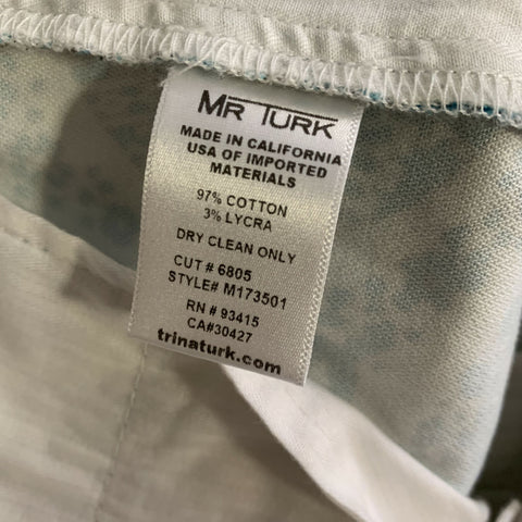 MR TURK Chest Size 40 White Blue Paisley Cotton Blend Notch Lapel 34 28 Suit
