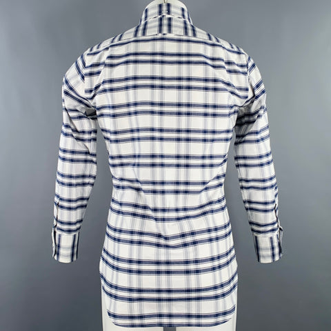 THOM BROWNE Size S White Navy Plaid Cotton One Pocket Long Sleeve Shirt