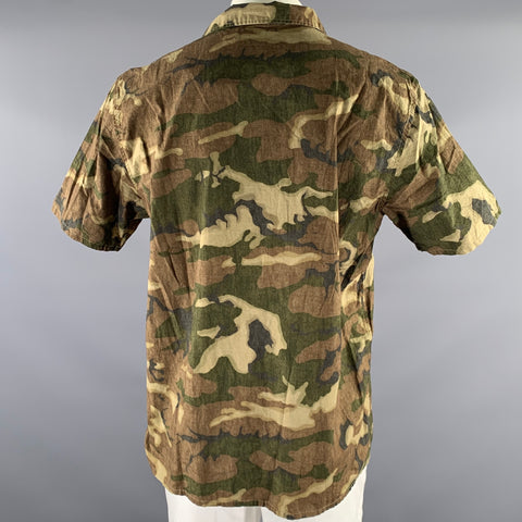 RRL by RALPH LAUREN Size XL Green Brown Camo Cotton Camp Short Sleeve Shirt