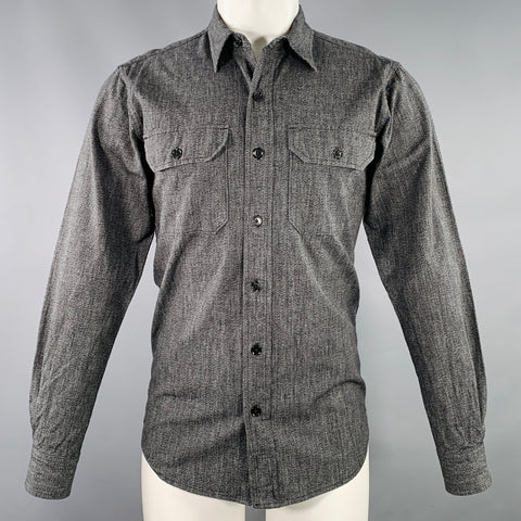 Chemise JEAN SHOP Taille S Gris Noir Coton Deux Poches Manches Longues