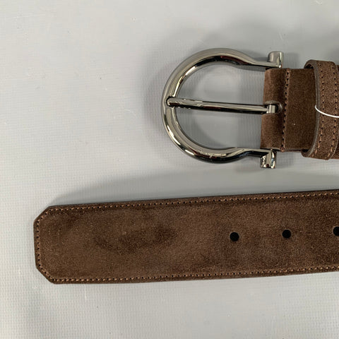 SALVATORE FERRAGAMO Size 36 Brown Gunmetal Suede Belt