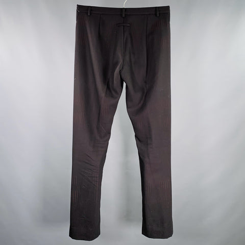JEAN PAUL GAULTIER Size 32 Black Burgundy Stripe Wool Flat Front Dress Pants