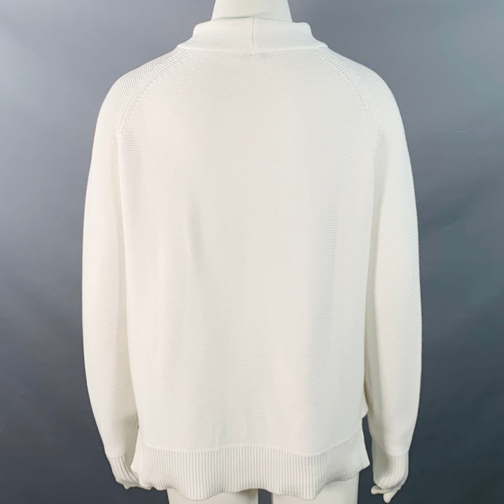 KINROSS Size L Loden White Cotton Garter Stitch Knit Mock Neck Sweater