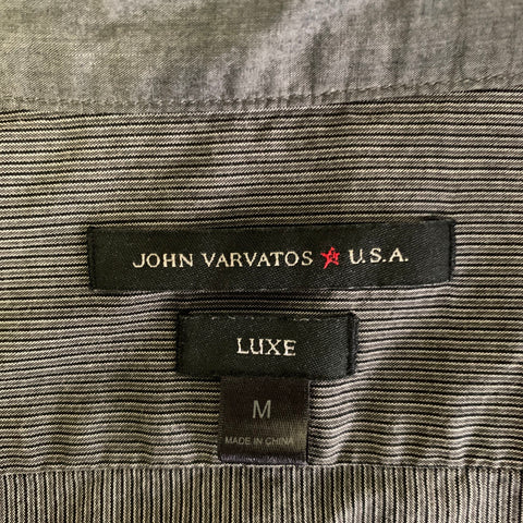 JOHN VARVATOS Size M Grey Black Stripe Cotton Pointed Collar Long Sleeve Shirt