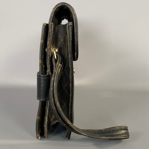 BALLY Brown Black Monogram Leather Wristlet Bag