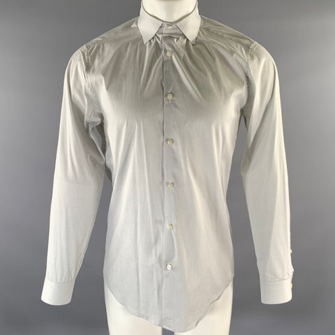 THEORY Size S White Grey Pinstripe Cotton Blend Spread Collar Long Sleeve Shirt
