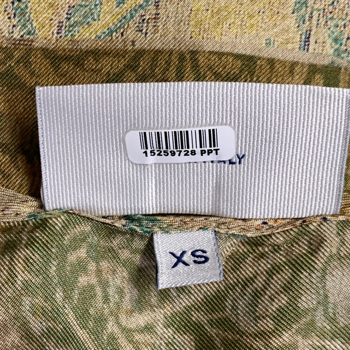 PIERRE-LOUIS MASCIA Size XS Green Brown Silk Floral Long Sleeve Dress Top