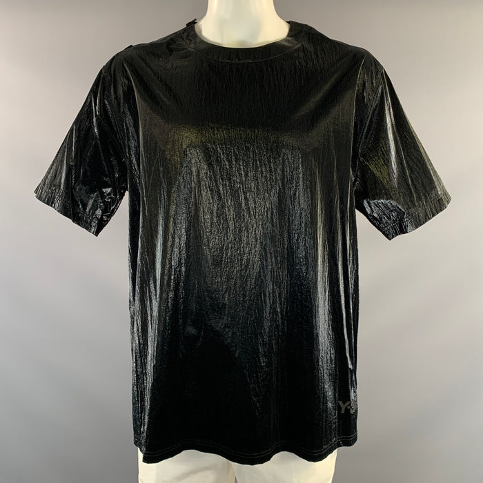 Y-3 Size L Black Metallic Nylon Crew Neck T Shirt