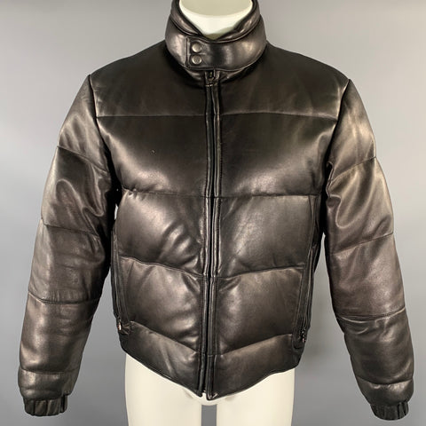 THEORY Size S Black Quilted Leather Puffer Jacket