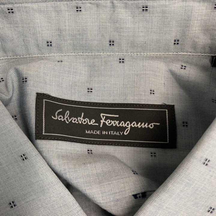 SALVATORE FERRAGAMO Size L Grey Pattern Cotton Button Up Long Sleeve Shirt