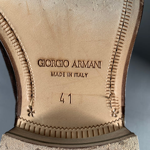 GIORGIO ARMANI Size 8 Brown Textured Suede Wingtip Lace-Up Shoes