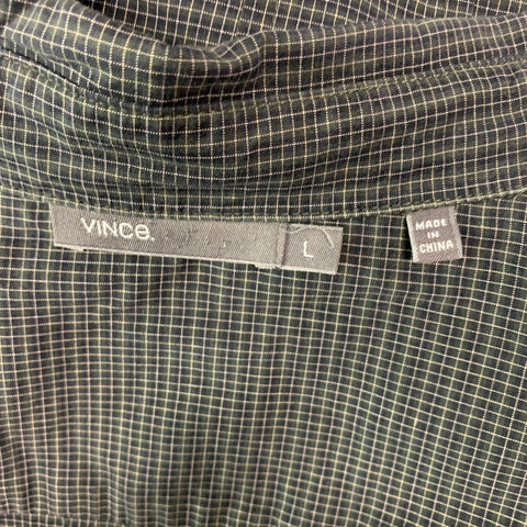 VINCE Camisa de manga larga con botones de algodón a cuadros blanco negro talla L