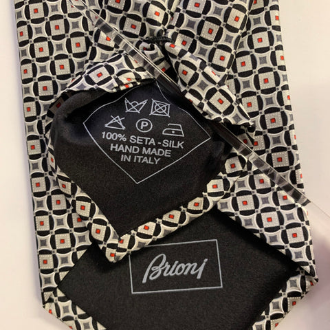 BRIONI Silver Grey Geometric Silk Tie