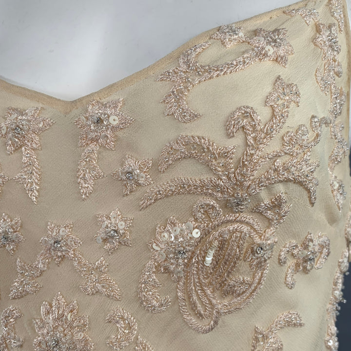 RALPH LAUREN Size M Beige Cream Silk Embroidered Spaghetti Straps Dress Top