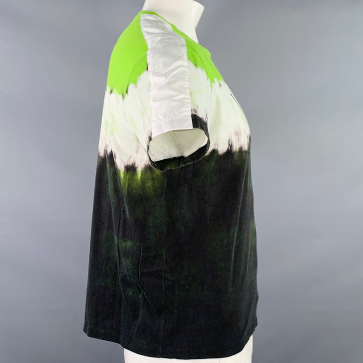 VALENTINO 2020 Size L Green Black White Tie Dye Logo Cotton Crew Neck T-shirt