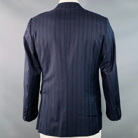ISAIA Size 42 Regular Navy Grey Pinstripe Wool Notch Lapel Sport Coat
