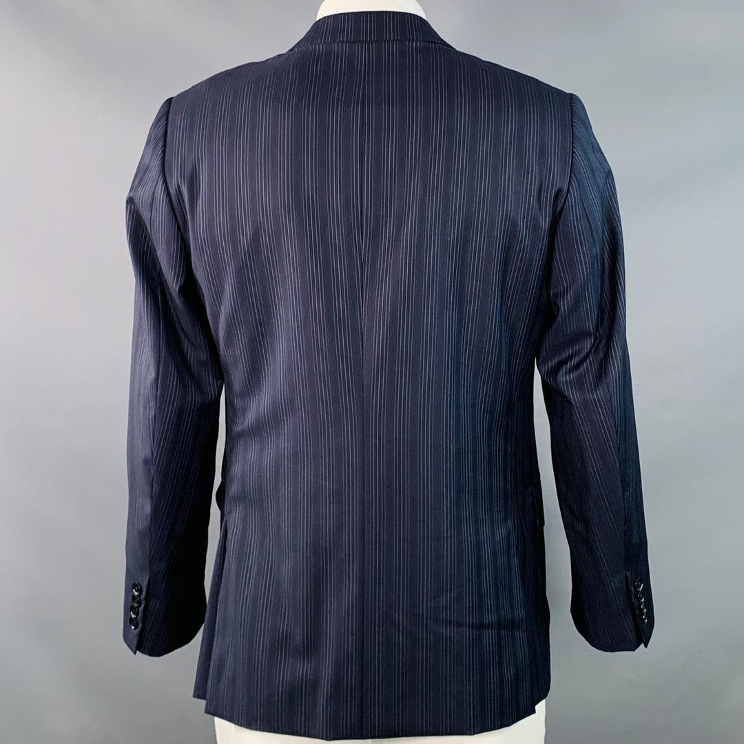 ISAIA Size 42 Regular Navy Blue White Stripe Wool Twill Sport Coat