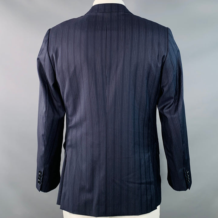 ISAIA Size 42 Regular Navy Blue White Stripe Wool Twill Sport Coat
