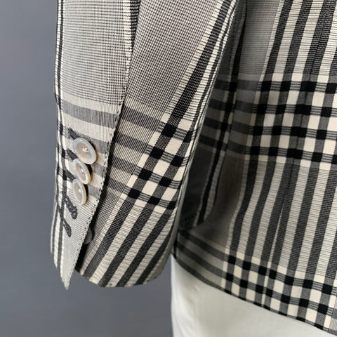 TOM FORD Size 40 Grey Black Plaid Cotton Peak Lapel Sport Coat
