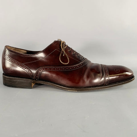 SALVATORE FERRAGAMO Size 10.5 Brown Perforated Leather Cap Toe Lace-Up Shoes