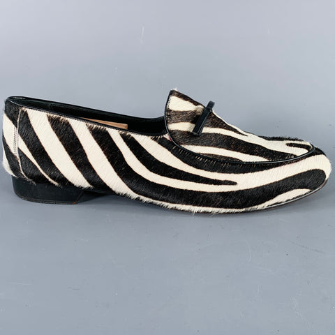 WALL+WATER Size 11.5 Brown Cream Zebra Print Calf Hair Slip On Loafers