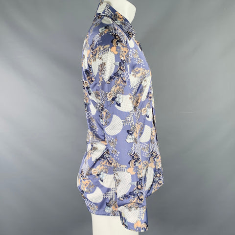 OLEG CASSINI Size M Blue Beige Chinoiserie Nylon Long Sleeve Shirt