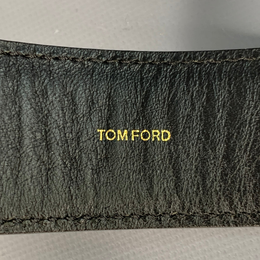 TOM FORD Size 36 Black Silver Pebble Grain Leather Belt